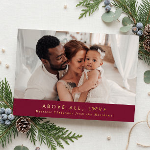 Tarjeta Festiva Con Relieve Metalizado Pequeño Lazo Sobre Todo Amor Foto de Navidad
