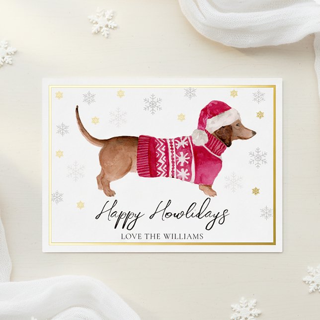 Tarjeta Festiva Con Relieve Metalizado Perro Dachshund de Acuarela Felices Fiestas Navide (Subido por el creador)