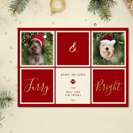 Tarjeta Festiva Con Relieve Metalizado Perro de Foto con Hojuela Dorada Brillante y Pelud