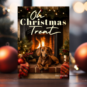Tarjeta Festiva Con Relieve Metalizado Perro Divertido Oh Regalo De Navidad Tipografía Mo