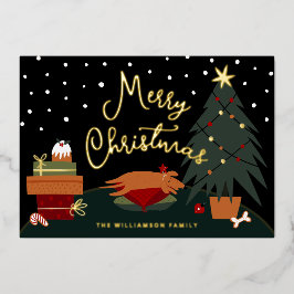Tarjeta Festiva Con Relieve Metalizado Personalizable de la víspera de Navidades de Rusty