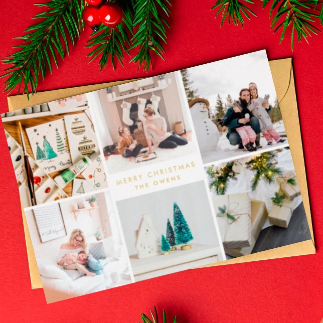 Tarjeta Festiva Con Relieve Metalizado Personalizable multifotográfico Feliz Navidad (Subido por el creador)