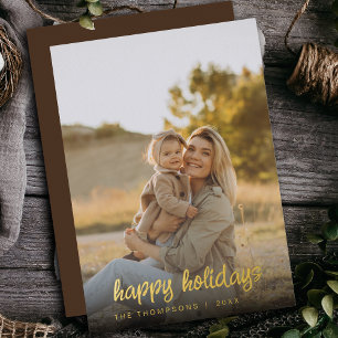 Tarjeta Festiva Con Relieve Metalizado Personalizado 2024 de Modern Script Family Photo N