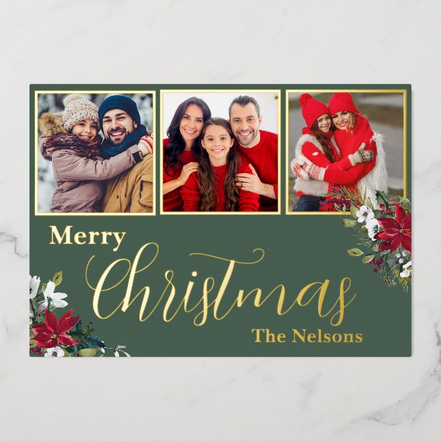 Tarjeta Festiva Con Relieve Metalizado Personalizado 3 Navidades de fotografía (Anverso)