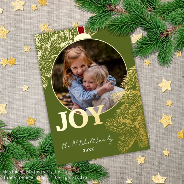 Tarjeta Festiva Con Relieve Metalizado Personalizado Classic Pine Tree Needles Gold (Subido por el creador)