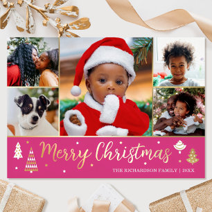 Tarjeta Festiva Con Relieve Metalizado Personalizado de árbol de Navidad dorado Foto de l