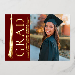 Tarjeta Festiva Con Relieve Metalizado Personalizado de Fiesta Borgoña Red Gold Tassel Gr