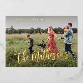 Tarjeta Festiva Con Relieve Metalizado Personalizado de fotografía familiar moderna de Ha