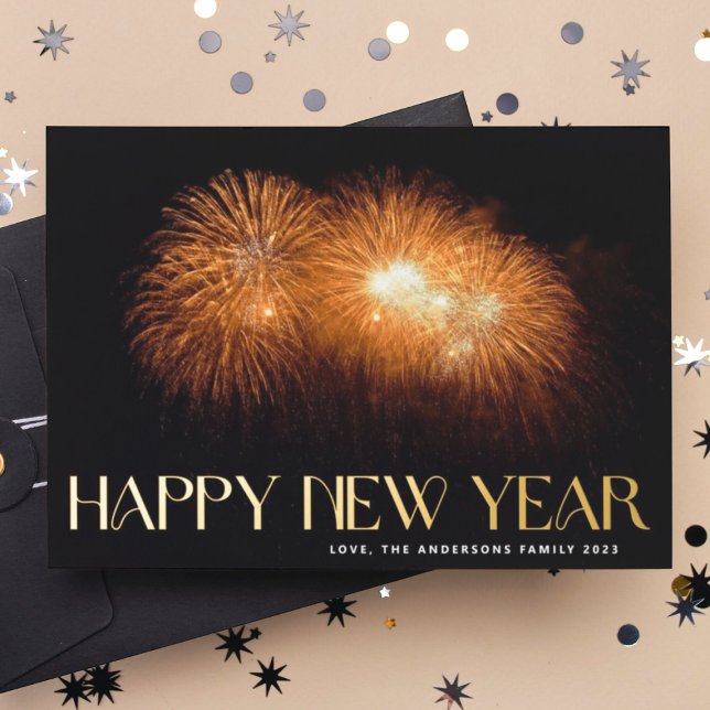 Tarjeta Festiva Con Relieve Metalizado Personalizado de fuegos artificiales GOLD HAPPY Fo (Subido por el creador)