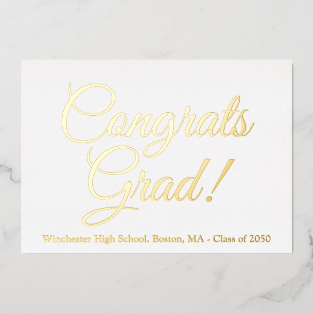 Tarjeta Festiva Con Relieve Metalizado Personalizado de oro blanco grávido año escolar (Anverso)