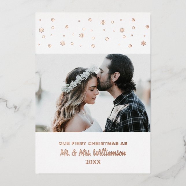 Tarjeta Festiva Con Relieve Metalizado Personalizado de parejas recién casadas Foto nuest (Anverso)