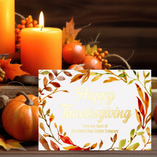 Tarjeta Festiva Con Relieve Metalizado Personalizado Feliz Día de Acción de Gracias, otoñ