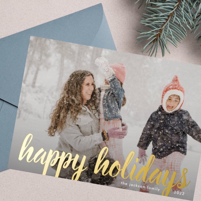 Tarjeta Festiva Con Relieve Metalizado Personalizado Golden Script Navidades Foto Happy (Subido por el creador)