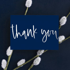 Tarjeta Festiva Con Relieve Metalizado Personalizado Mínimo Moderno Script Navy Blue Grac