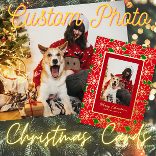 Tarjeta Festiva Con Relieve Metalizado Personalizado Verde Oro Rojo Feliz Navidad