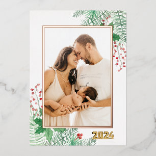 Tarjeta Festiva Con Relieve Metalizado Personalizar Foto Rojo Feliz Navidad