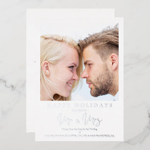 Tarjeta Festiva Con Relieve Metalizado Photo Whimsical MR & MRS Christmas Wedding