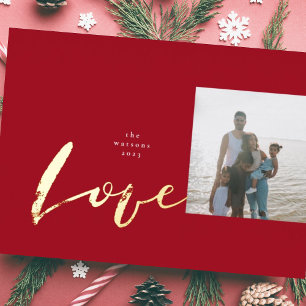 Tarjeta Festiva Con Relieve Metalizado Pincel AMOR Marco de Foto Minimalista ALEGRÍA