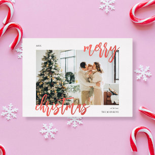Tarjeta Festiva Con Relieve Metalizado Pincel de Feliz Navidad Foto de secuencia de coman