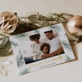 Tarjeta Festiva Con Relieve Metalizado Pine Boughs | Foto de Peace on Earth