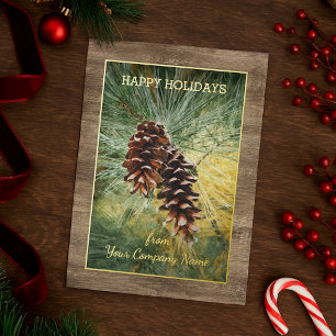 Tarjeta Festiva Con Relieve Metalizado Pinecone Pine Needles Greeneration Watercolor Gold