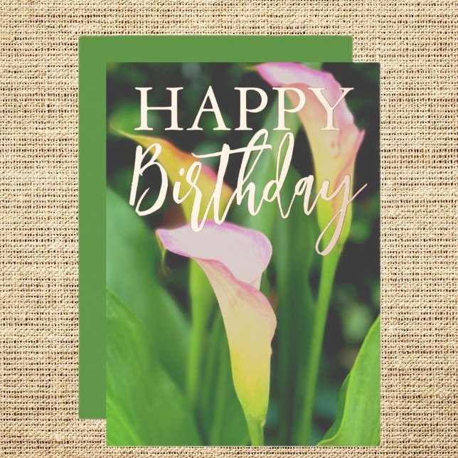Tarjeta Festiva Con Relieve Metalizado Pink Calla Lillies Feliz cumpleaños (Subido por el creador)