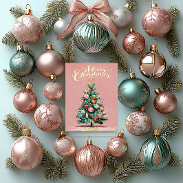 Tarjeta Festiva Con Relieve Metalizado Pink Velvet Christmas Tree Foil Holiday Card