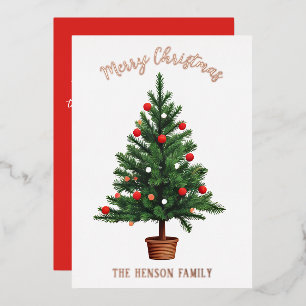 Tarjeta Festiva Con Relieve Metalizado Pino Árbol de Navidad Decorado