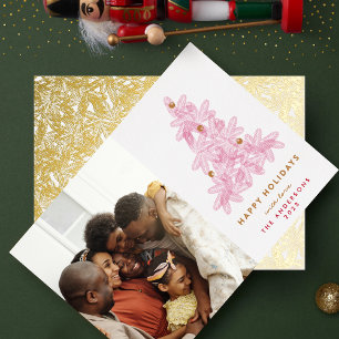 Tarjeta Festiva Con Relieve Metalizado Pino de Navidad con Prensa de Oro Foto Atrás