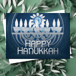 Tarjeta Festiva Con Relieve Metalizado Pintura azul y blanca de Hanukkah Menorah<br><div class="desc">Pintura azul y blanca de Hanukkah Menorah</div>