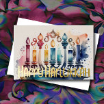 Tarjeta Festiva Con Relieve Metalizado Pintura de acuarela Resumen Hanukkah Menorah<br><div class="desc">Pintura de acuarela Resumen Hanukkah Menorah</div>