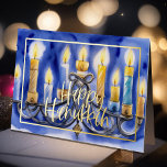 Tarjeta Festiva Con Relieve Metalizado Pintura de color de las velas blancas de Menorah a<br><div class="desc">Pintura de color de las velas blancas de Menorah azul</div>