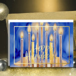 Tarjeta Festiva Con Relieve Metalizado Pintura de color de las velas blancas de Menorah a<br><div class="desc">Pintura de color de las velas blancas de Menorah azul</div>