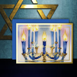 Tarjeta Festiva Con Relieve Metalizado Pintura de color de las velas blancas de Menorah a<br><div class="desc">Pintura de color de las velas blancas de Menorah azul</div>