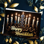 Tarjeta Festiva Con Relieve Metalizado Pintura de elegante fiesta de Relieve metalizado a<br><div class="desc">Pintura de elegante Menorah Gold Blue</div>