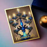 Tarjeta Festiva Con Relieve Metalizado Pintura de Menorah Happy Hanukkah Gold Blue<br><div class="desc">Pintura de Menorah Happy Hanukkah Gold Blue</div>