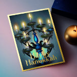 Tarjeta Festiva Con Relieve Metalizado Pintura de Menorah Happy Hanukkah Gold Blue<br><div class="desc">Pintura de Menorah Happy Hanukkah Gold Blue</div>