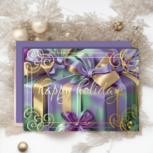 Tarjeta Festiva Con Relieve Metalizado Pintura de regalos de Navidad lavanda púrpura ment