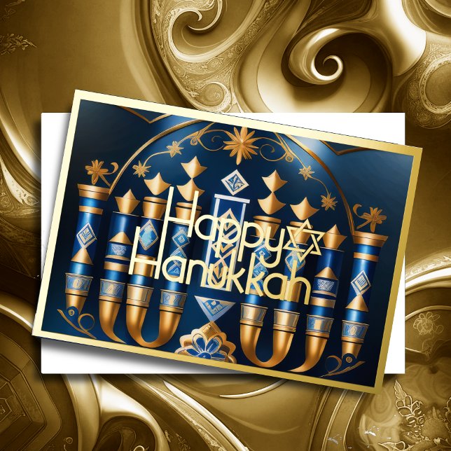 Tarjeta Festiva Con Relieve Metalizado Pintura del Resumen Hanukkah Menorah (Subido por el creador)