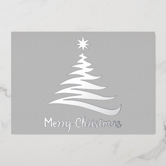 Tarjeta Festiva Con Relieve Metalizado Plain Merry Relieve metalizado de árbol de Navidad (Anverso)