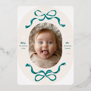 Tarjeta Festiva Con Relieve Metalizado Plata real y turquesa se dobla en vacaciones de óv