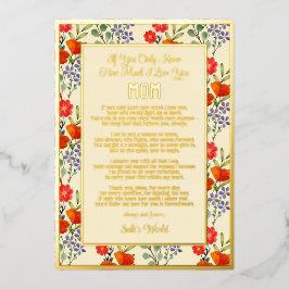 Tarjeta Festiva Con Relieve Metalizado Poema Personalizado Para Mamá | Patrón Floral Día