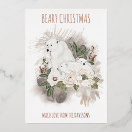 Tarjeta Festiva Con Relieve Metalizado Polar Bears Beary Navidades Nombre Luxury Real