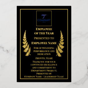 Tarjeta Festiva Con Relieve Metalizado Premio de Empleado del Año con Foil Personalizado 