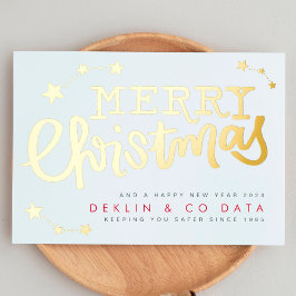 Tarjeta Festiva Con Relieve Metalizado Premium White Gold Stars Feliz Navidad Business