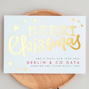 Tarjeta Festiva Con Relieve Metalizado Premium White Gold Stars Feliz Navidad Business