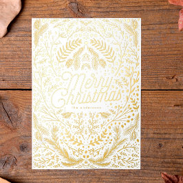 Tarjeta Festiva Con Relieve Metalizado Presa Foliage de oro y Berries Feliz Navidad