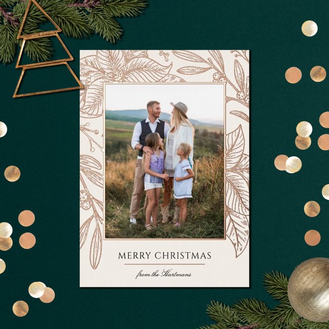 Tarjeta Festiva Con Relieve Metalizado Pretty Poinsettia Floral Frame | Vertical Photo (Subido por el creador)