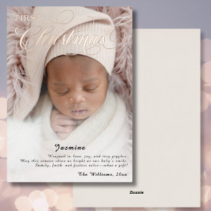 Tarjeta Festiva Con Relieve Metalizado Primer guión de foto navideña de bebé dulce