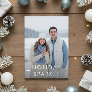 Tarjeta Festiva Con Relieve Metalizado Primera Foto de Compromiso en Navidad Azul